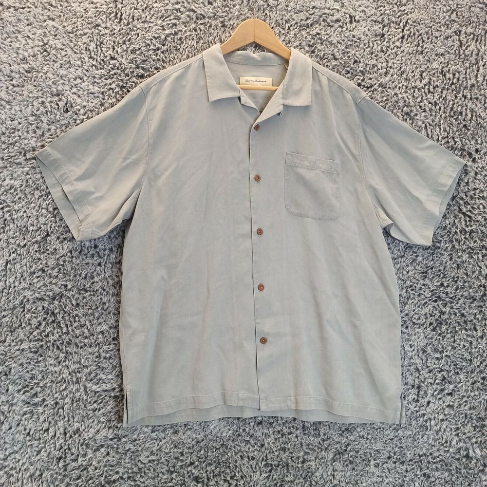 Tommy Bahama Shirt 100%Slik Men XLarge Gray Casual Button Down Collar Short